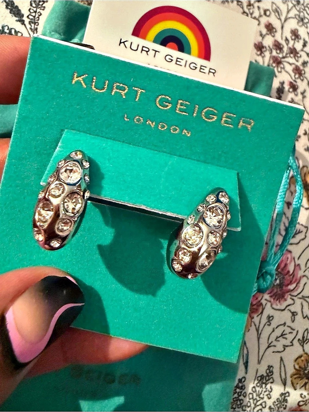 Kurt Geiger HO116 Crystal Hoop Earrings in Silver NWT